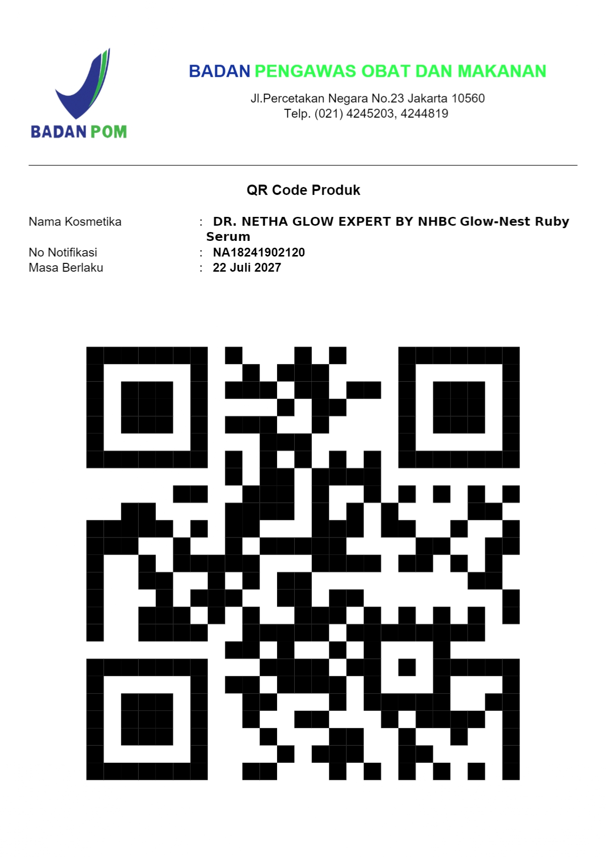 Nomor BPOM Glow Nest Ruby Serum